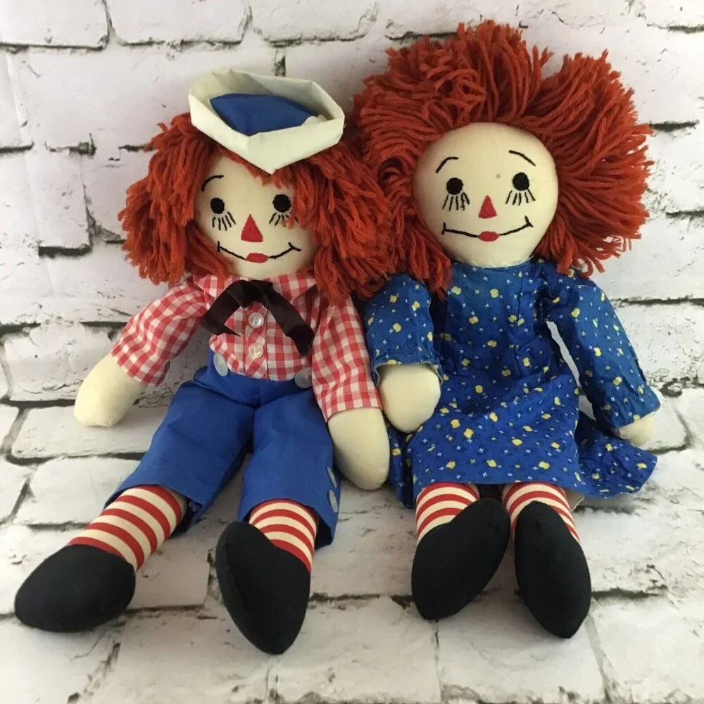 Vintage Raggedy‎ Ann Andy 20” Plush Rag Dolls Classic Toys Set Of 2 Collectible